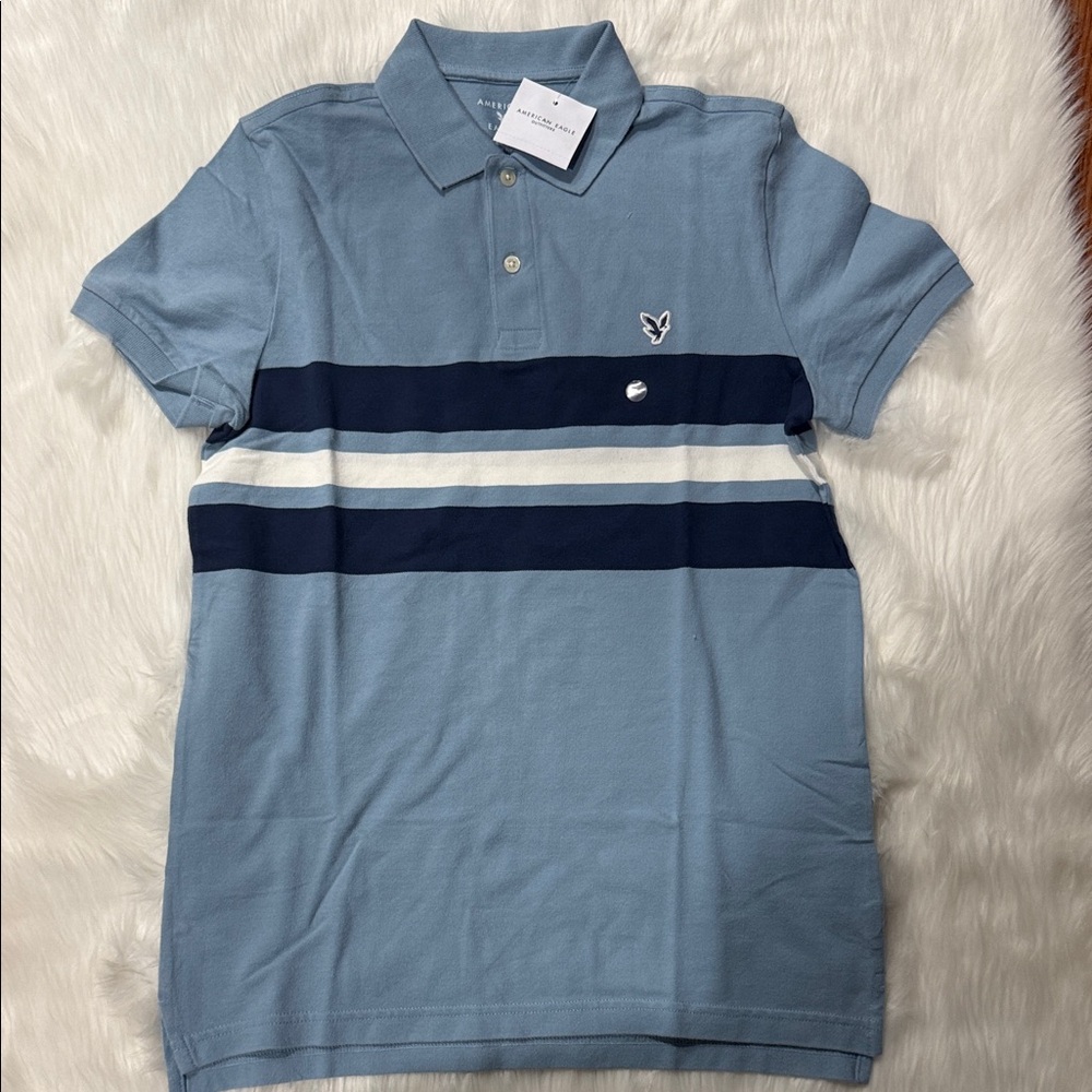 American Eagle Outfitters Blue Striped Polo Shirt